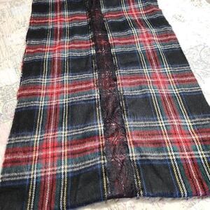 Betsey Johnson Plaid Scarf Lace‎ Trim Acrylic One Size